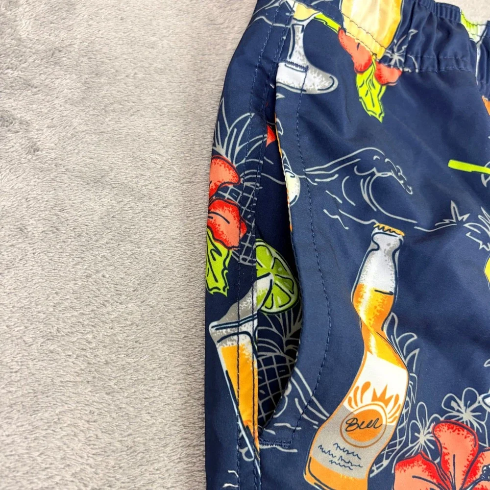 Trinity‎ Coast Mens XL Navy Blue Tropical Drink Print Swim Trunks 6